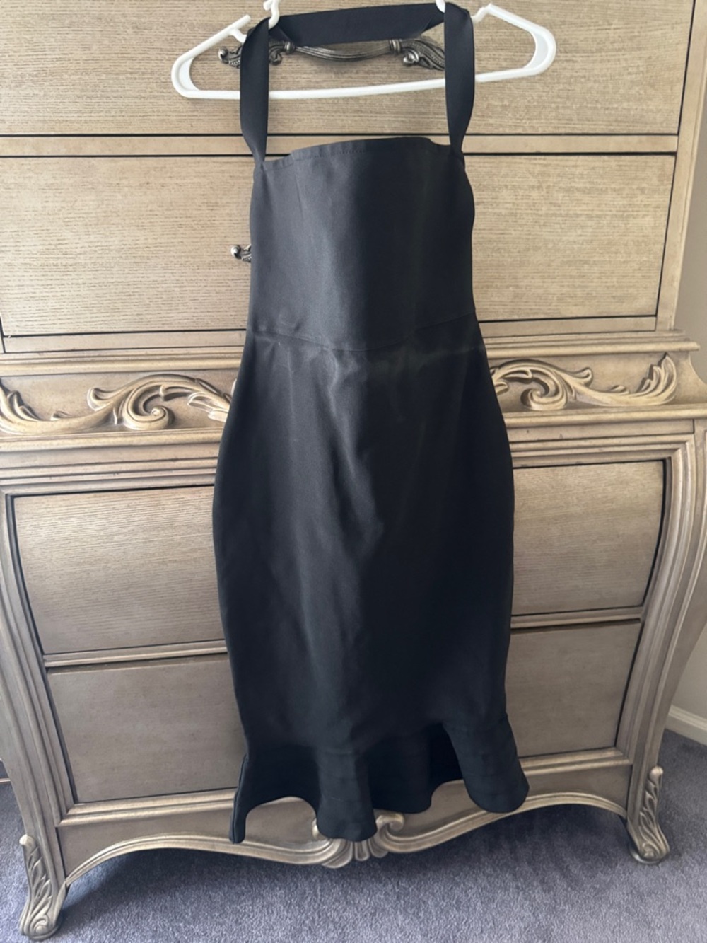 Love Black Midi Dress with Wide Straps and Fluted Hem